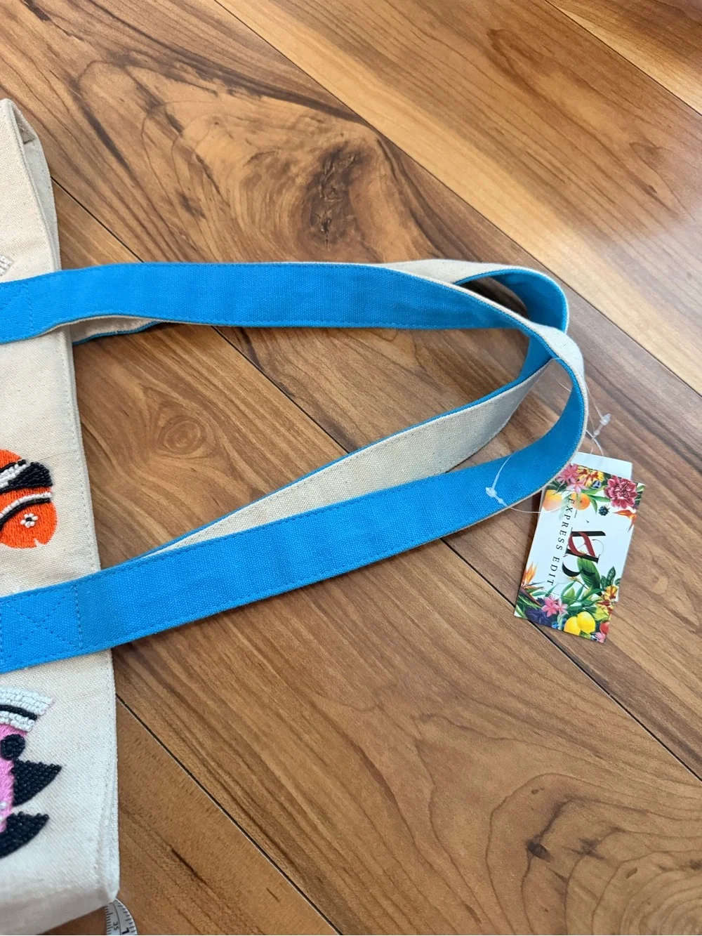NWT America & Beyond Express Tropical Fish Beaded & Canvas Tote Bag